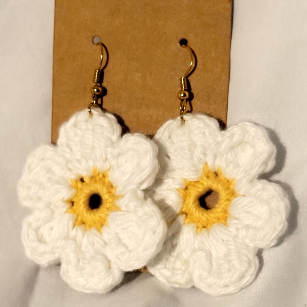 Handcrafted White and Yellow Flower Earrings